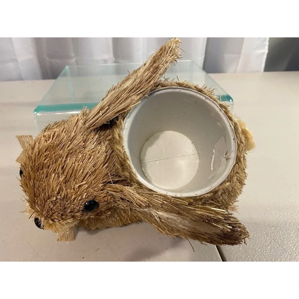 Natural Sisal Straw Bunny Rabbit Planter Easter Spring Decor Woven Fiber Pot
